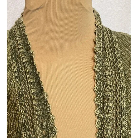 Boho Asymmetrical Handkerchief Hem Embroidered Open Cardigan Knit Green Cottage - Picture 2 of 7